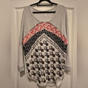 Free People Gray and Multicolor Patterned Sweatshirt